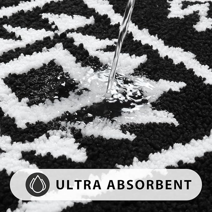 Uphome Black Bathroom Rug Boho Shaggy Soft Bath Rug Western Non-Slip Machine Washable Bathroom Mat Absorbent Geometric Rustic Tribal Shower Rug for Toilet Tub Vanity, 20x32 inch
