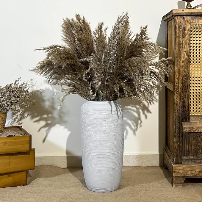 Large Rustic Ceramic Farmhouse Vase,15.7 Inch Tall Pottery Decor Floor Vases Vintage Flower Vases for Home Living Room Entryway Table Centerpiece Decor,Terracotta Vase,Wedding Gift,White