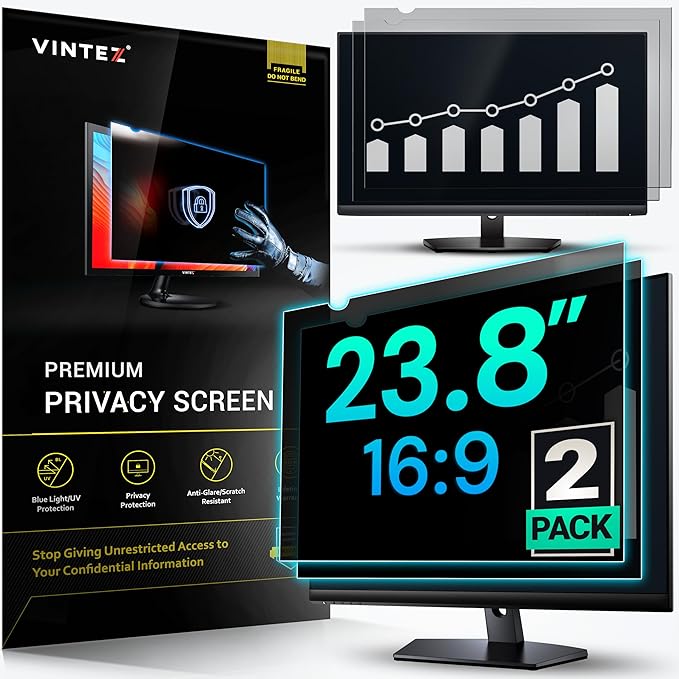 VINTEZ [2 Pack] 23.8 Inch 16:9 Privacy Screen for Computer Monitor and Laptop - Anti Glare Protector Film Blue Light Filter Eye Protection - Computer Screen Privacy Shield