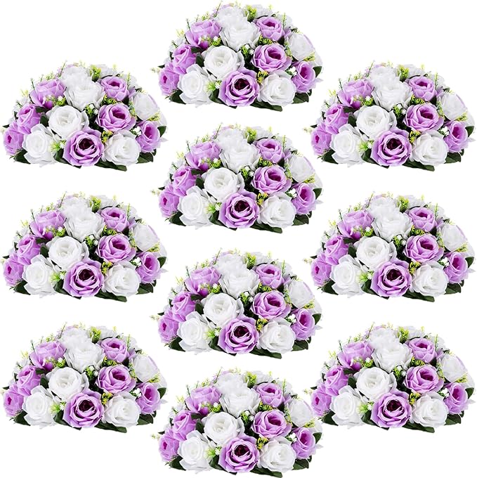 Flower Centerpieces for Wedding Tables: Wedding Table Decorations Lilac & White Flower Balls Centerpieces for Engagement Cerebration Party Center Pieces 10 Packs