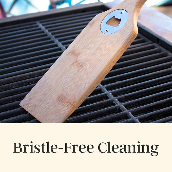Totally Bamboo Grill Scraper with Bottle Opener – Bristle-Free Bamboo Wooden BBQ Scraper Tool for Outdoor Grill Cleaning – Safe for All Grates, Charcoal and Gas BBQs