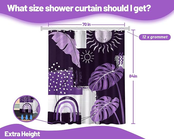 Purple Mid Century Modern Shower Curtain Bohemian Abstract Lavender Shower Curtains for Bathroom Decor Sets, Waterproof Cloth Fabric with Hooks, 72x84 Inch