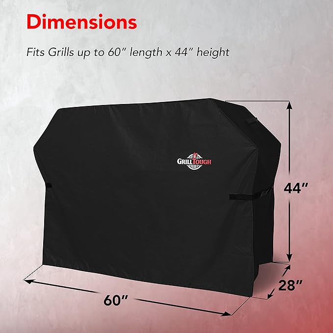 GrillTough Heavy Duty BBQ Grill Cover for Outdoor Grill, 60 Inch – Waterproof, Weather Resistant, UV & Fade Resistant with Adjustable Straps – Gas Grill Cover for Weber, Charbroil