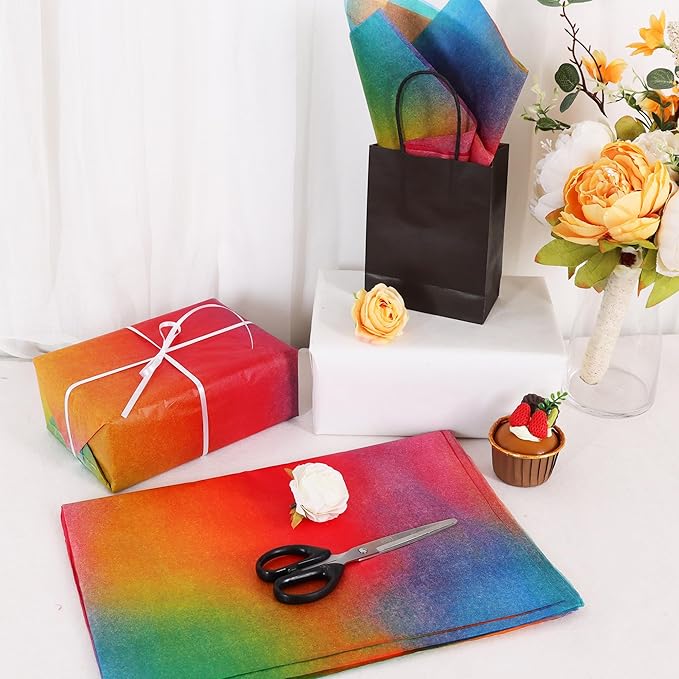 BEISHIDA Rainbow Gradient Tissue Paper Bulk, Colored Wrapping Tissue Paper for Gift Bags, 14 x 20 Inch Gift Wrap for Birthday Wedding Graduation DIY Crafts Holiday Flowers-50 Sheets