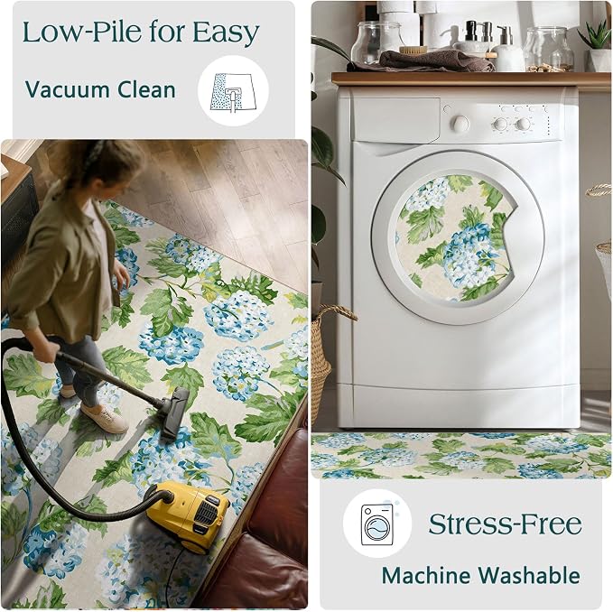 Front Door Mat Outside Entrance - 2x3 Spring Non-Slip Washable Doormat Indoor Outdoor Entrance Light Blue Green Floral Rug Small Throw Rugs for Entryway Bedroom Kitchen Front Porch Decor