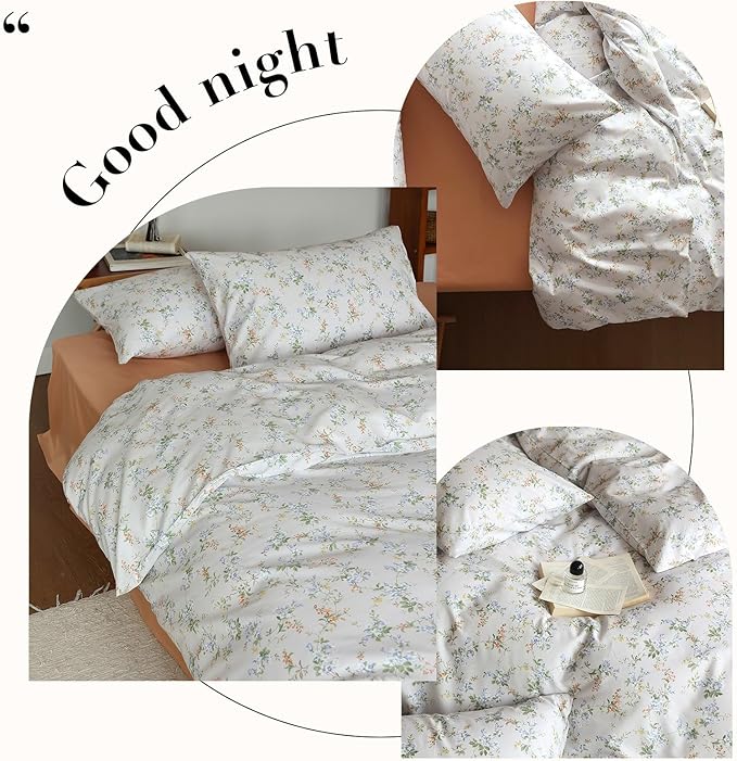 HighBuy Grey Comforter Set Twin XL Size Boho Style with Blue Flower Botanical Bedding Comforter for Cute Cottage Bedding Collection All Season,Decorative Elegant Cozy Cooling Comforter