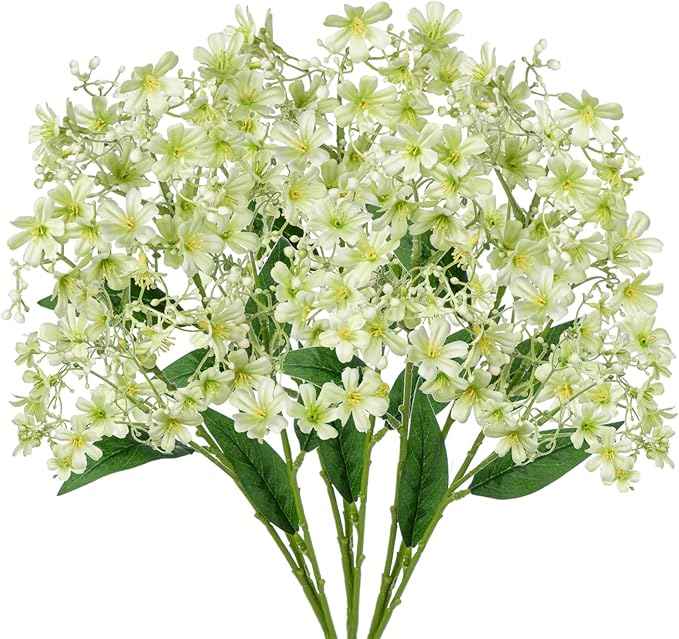 Hollyone Artificial Daphne Flowers with Long Stem 3Pcs Faux Light Green Flowers 28.3” Fake Spring Silk Flowers Piacks Bouquet for Floral Arrangement Wedding Party Centerpiece Table Home Decor