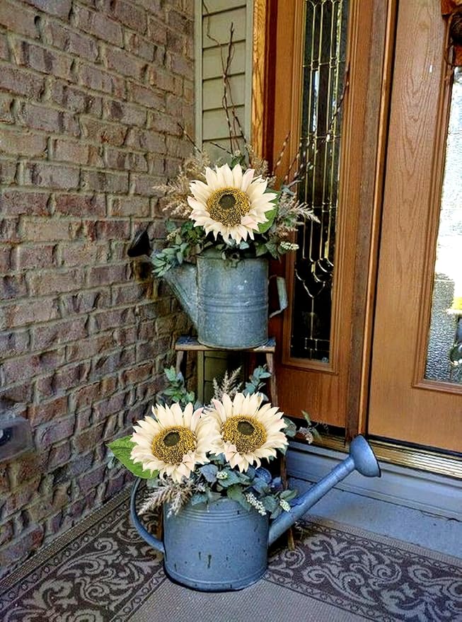 Large Sunflowers Artificial Flowers 8" Full Bloom Long Stem Artificial Sunflower 33" Tall Sun Flowers Giant Silk Sunflowers with Stem Fake Sunflower Floral Arrangement for Home Wedding Decoration