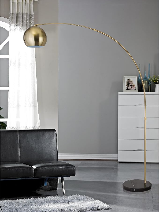Major-Q Modern Standing Adjustable Floor Lamp with Metal Dome Shade & Marble Base for Living Room - Corner Light Arc Lamps for Bedrooms in Brass Gold Finish, 99-1023F