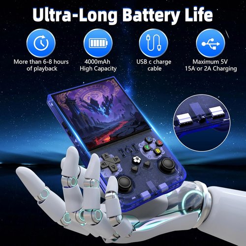 R36MAX Retro Gaming Console - Portable Handheld System with 64GB TF Card & 4.0" IPS HD Screen (Blue)