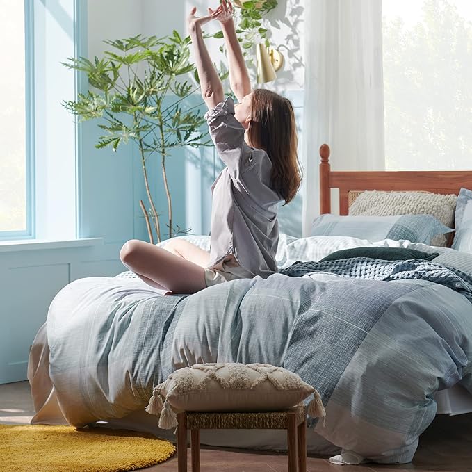 Bedsure Twin/Twin XL Duvet Cover Kids - Gingham Reversible Buffalo Plaid Duvet Cover Set with Zipper Closure, 2 Pieces Blue Bedding Set with 8 Corner Ties and 1 Pillow Sham 20"x26"