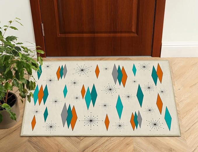 Mid Century Modern Small Entryway Rug Carpet 2'x'3 Non Slip Washable Atomic Retro Front Door Mat Indoor Entrance for Kitchen Bathroom Bedroom, Entry Rug Indoor Doormat