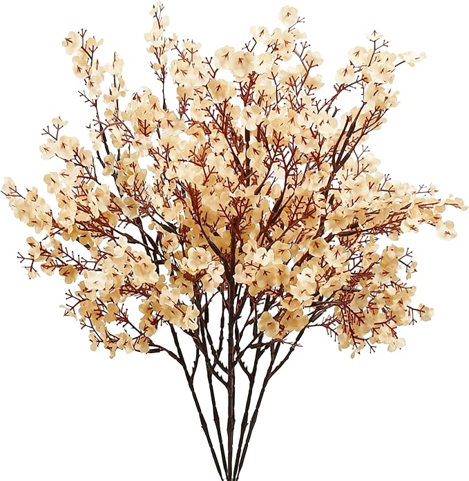 Mandy's Champagne Artificial Baby’s Breath European Flowers 6 Bundles Silk Gypsophila with Bendable Stems for Fall Thanksgiving & Christmas Centerpiece Wedding Decor and Table Arrangements