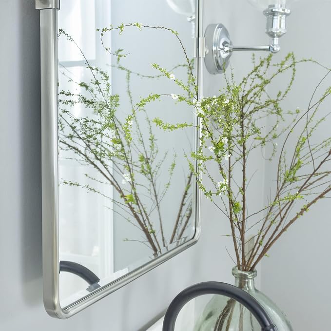 TEHOME Pivot Mirror Brushed Nickel Tilt Bathroom Vanity Mirror Brushed Nickel Metal Framed Rectangle Horizontal Tilting Beveled Vanity Mirrors, Overall 44.12 x 30 inches (Mirrror 40 x 30 inches)