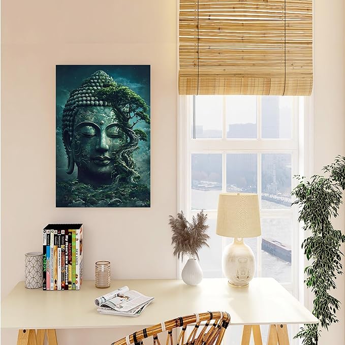 Buddha statue wall art canvas wall decor aesthetic picture mystical nature art for tranquil home and spiritual space 20x30in Frameless
