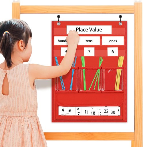 Counting Caddie | Place Value Pocket Chart for Kindergarten - 210 Straws & 30 Number Cards Included