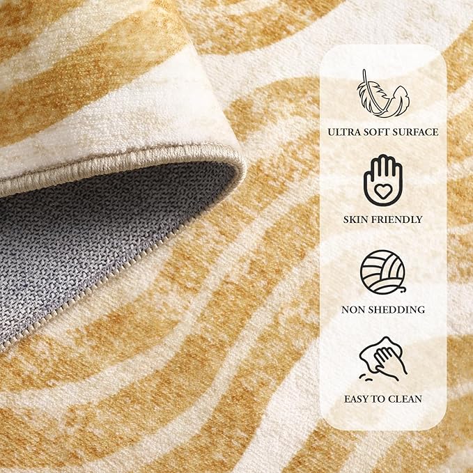 Hedlive Boho Machine Washable Rug 6x9, Sun Print Soft 6x9 Nursery Rug for Bedroom Classroom, Ultra-Thin Non Slip Kids Large Carpet for Living Room Playroom Office(6'x9',Gold/Multi)