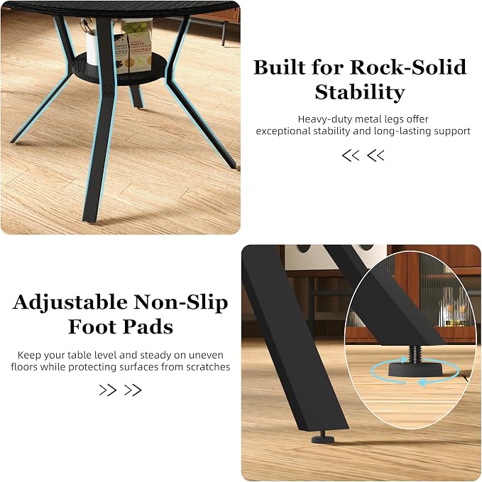 Wildhome Round Dining Table for 2-4, 43 Inch Dining Room Kitchen Table with 1-Tier Storage Shelf, Modern Farmhouse Dinner Furniture with Adjustable feet,Oval Circle(43in-Black)