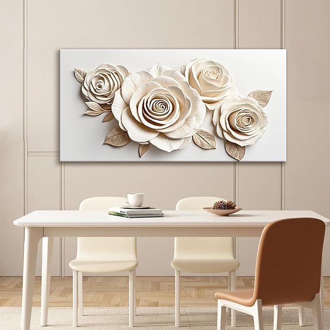 Wall Art Living Room Decor White Flower Wall Art Decor Modern Canvas Art Wall Decor Home Wall Art Suitable Pictures For Bedroom Apartment Office Can Be Hung 24"X48"