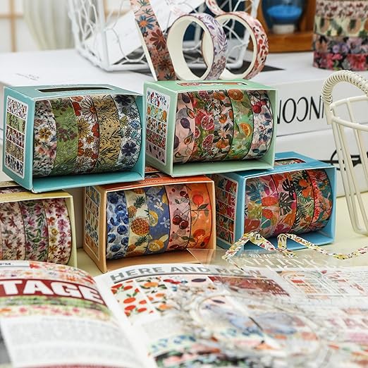 YUBX Flowers Washi Tape Set 60 Rolls Floral Patterns Decorative Skinny Blooms Masking Tapes for Arts, DIY Crafts, Journals, Planners, Scrapbook, Wrapping (Summer)