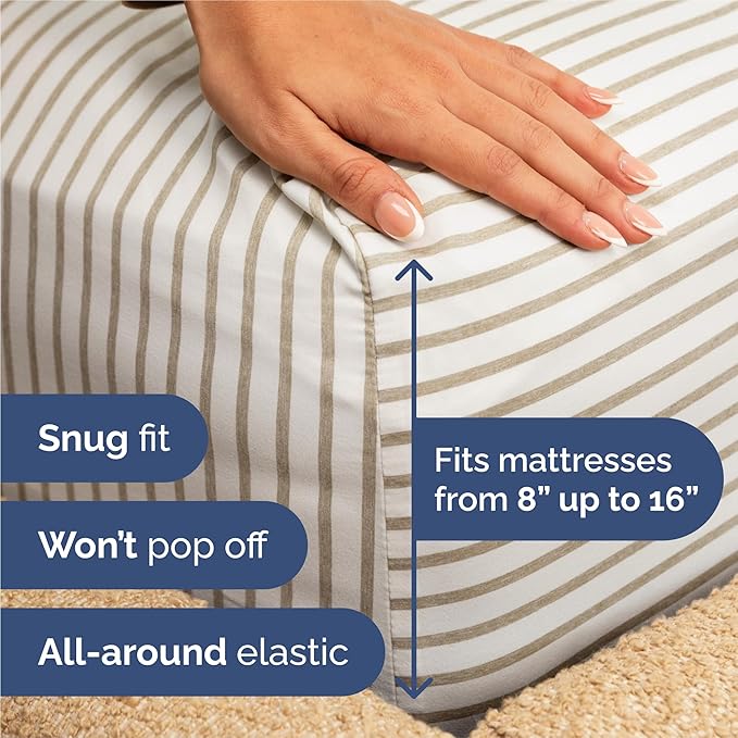 King Size 4 Piece Sheet Set - Comfy Breathable & Cooling Bed Sheets Set - Hotel Luxury Bedding for Women, Men, Kids, Teens, Boys & Girls - Deep Pockets, Soft, Wrinkle Free - Oeko-Tex - Beige Stripes 2