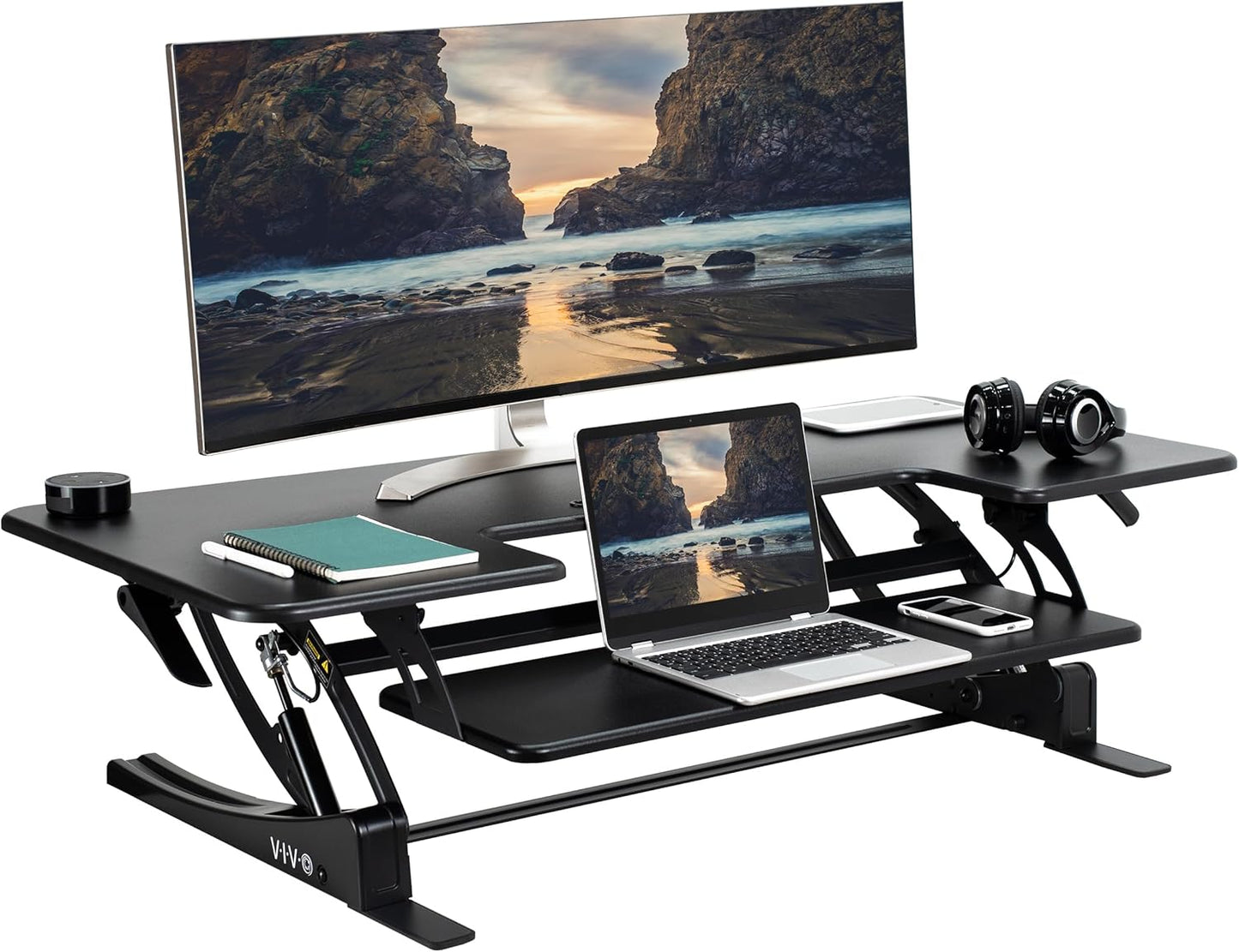 VIVO Height Adjustable Stand Up Desk Converter - 48 Inch Dual Monitor Riser Workstation, Black | V Series
