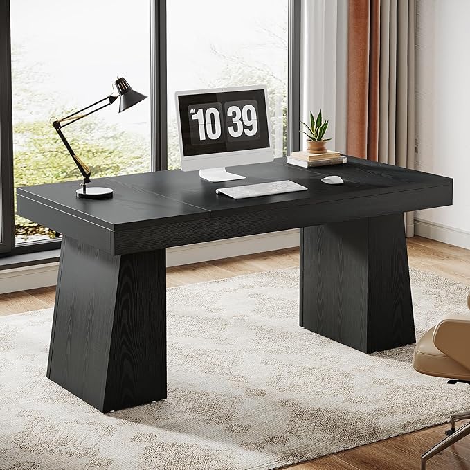 Tribesigns 55 Inches Executive Desk, Mid-Century Modern Home Office Desk, Wood Computer Desk Business Workstation Desk Small Conference Table, Black
