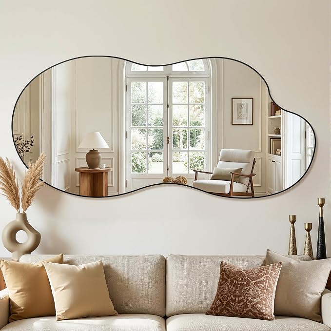 Irregular Wall Mirror, 30"x60" Asymmetrical Mirror with Metal Frame, Modern Unique Decorative Mirrors for Bathroom, Wall Decor, Entryway, Living Room, Black