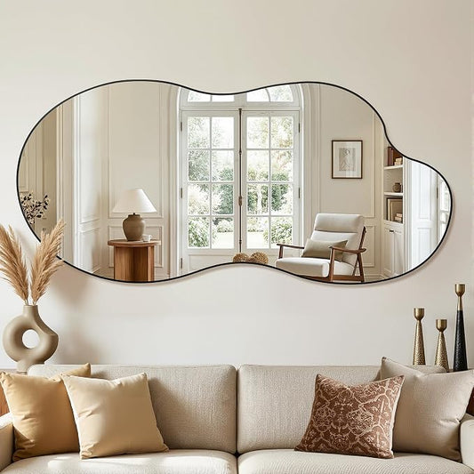 Irregular Wall Mirror, 30"x60" Asymmetrical Mirror with Metal Frame, Modern Unique Decorative Mirrors for Bathroom, Wall Decor, Entryway, Living Room, Black