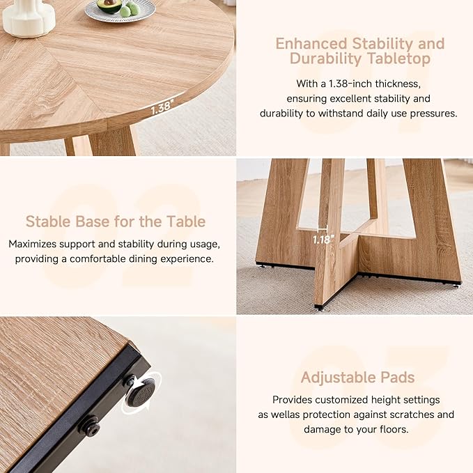 47" Round Dining Table Set for 4 with Chairs Kitchen Table and Chairs Set Mid-Century Modern Chair with Metal Leg for Apartment Living Room(Natural Table with 4 Beige Chairs)