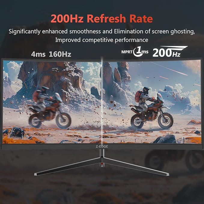Z-Edge 30" Curved Gaming Monitor, WFHD1080P 200Hz 165Hz Monitor, MPRT 1ms, 21:9 Aspect Ratio, 1500R Curved, 16.7M Colors, 3000:1 Contrast, UG30 PIP-PBP, 2X DP 1.4 Ports and 2X HDMI 2.0 Port