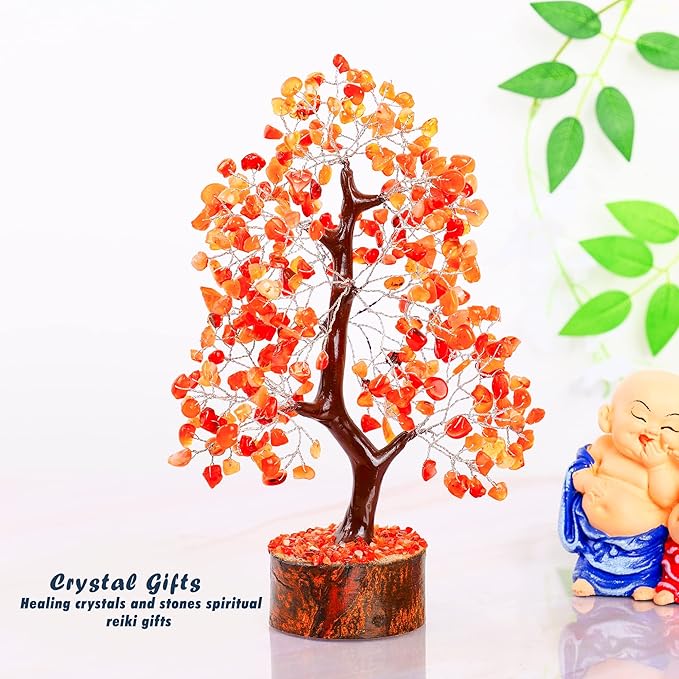 Carnelian - Crystal Tree - Gemstone - Crystal Bonsai Tree - Feng Shui - Money Crystal Stone - Crystal Tree of Life Decor - Crystal Gift - Spiritual Decor - Rock Tree - Chakra Stone