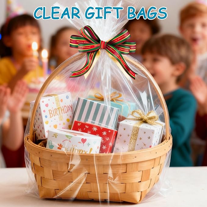 Extra Large Cellophane Bags 40x50 Inch - 12 PCS 2.8 Mil Thick Cellophane Wrap for Gift Baskets, Clear Plastic Gift Basket Bags for Thanksgiving, Christmas, Easter Presents/ Party Favors Packaging