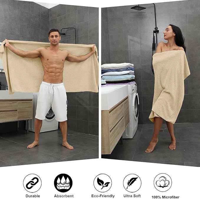 Extra Large Bath Towel Sheet Set 35x70 Inches - Oversized Bath Towels Set,Jumbo Large Microfiber - Quick Dry,Lightweight,Super Soft,Highly Absorbent Towel Set for Bathroom,Hotel,SPA,Pack of 4(Camel)