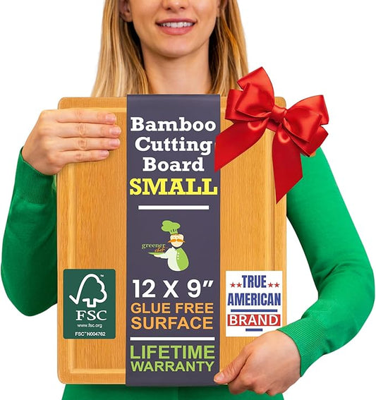 Small Bamboo Cutting Board – 12 Inch Wood Cutting Boards for Kitchen with Glue-Free Surface™ & Juice Groove – Non-Toxic, FSC-Certified, Durable Wooden Chopping Board - Rectangle