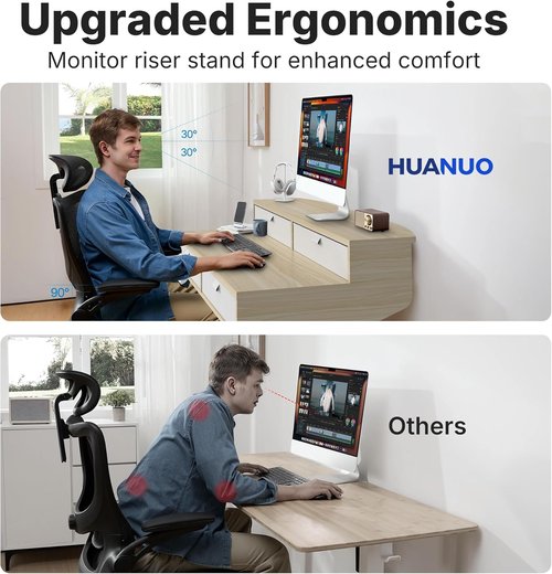 HUANUO Electric Standing Desk - 32 x 20 Inch Adjustable Height Home Office Desk with 4 Drawers | Ergonomic Design, Natural Finish