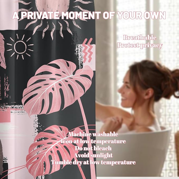 Pink and Gray Mid Century Modern Shower Curtain Bohemian Abstract Light Pink and Grey Shower Curtains for Bathroom Decor Sets, Waterproof Cloth Fabric with Hooks, 72x84 Inch
