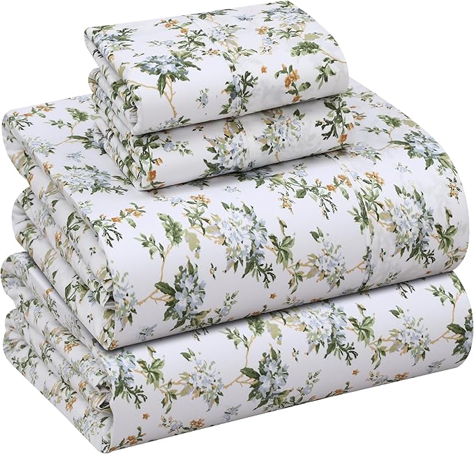 RUVANTI 100% Cotton Split King Sheets Sets for Adjustable Bed, 5 PCs, Soft & Breathable Percale Weave Bedding, Deep Pocket 16", Hotel Standard, Crisp Cool Feel & Durable, Floral Sheet, Heritage