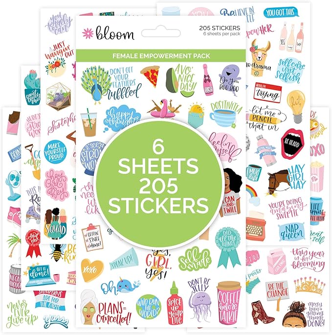 bloom daily planners Female Empowerment Planner Stickers - Variety Pack for Planning, Decorating, & Scrapbooking - 6 Sheets / 205 Girl Power Themed Stickers