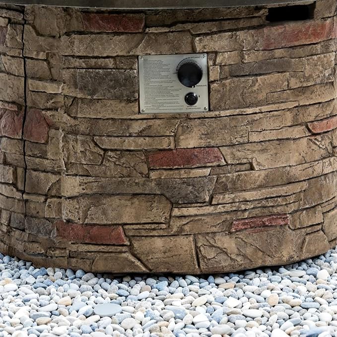 36-Inch Round Outdoor Fire Pit Table, Light Grey Stone Concrete, Modern Contemporary Style with Hidden Tank Storage (Light Grey, One Size)
