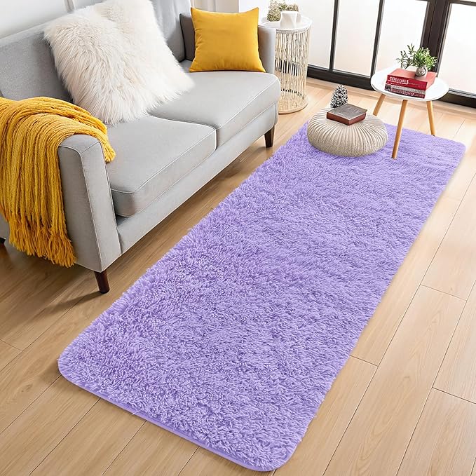 OLANLY 2x4 Machine Washable Runner Rugs for Hallway, Soft Fluffy Shaggy Bedside Rugs for Bedroom, Living Room, Indoor Floor Carpet for Kids Girl Boy, Nursery Rooms, Home Decor Aesthetic, Light Purple