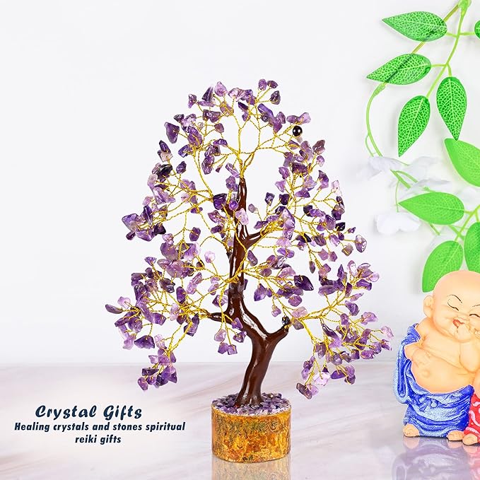 YATHABI Amethyst Crystals Tree - Wealth Stones and Crystal - Gemstone for Positive Energy - Purple Tree - Spiritual Gift - Chakra Decor