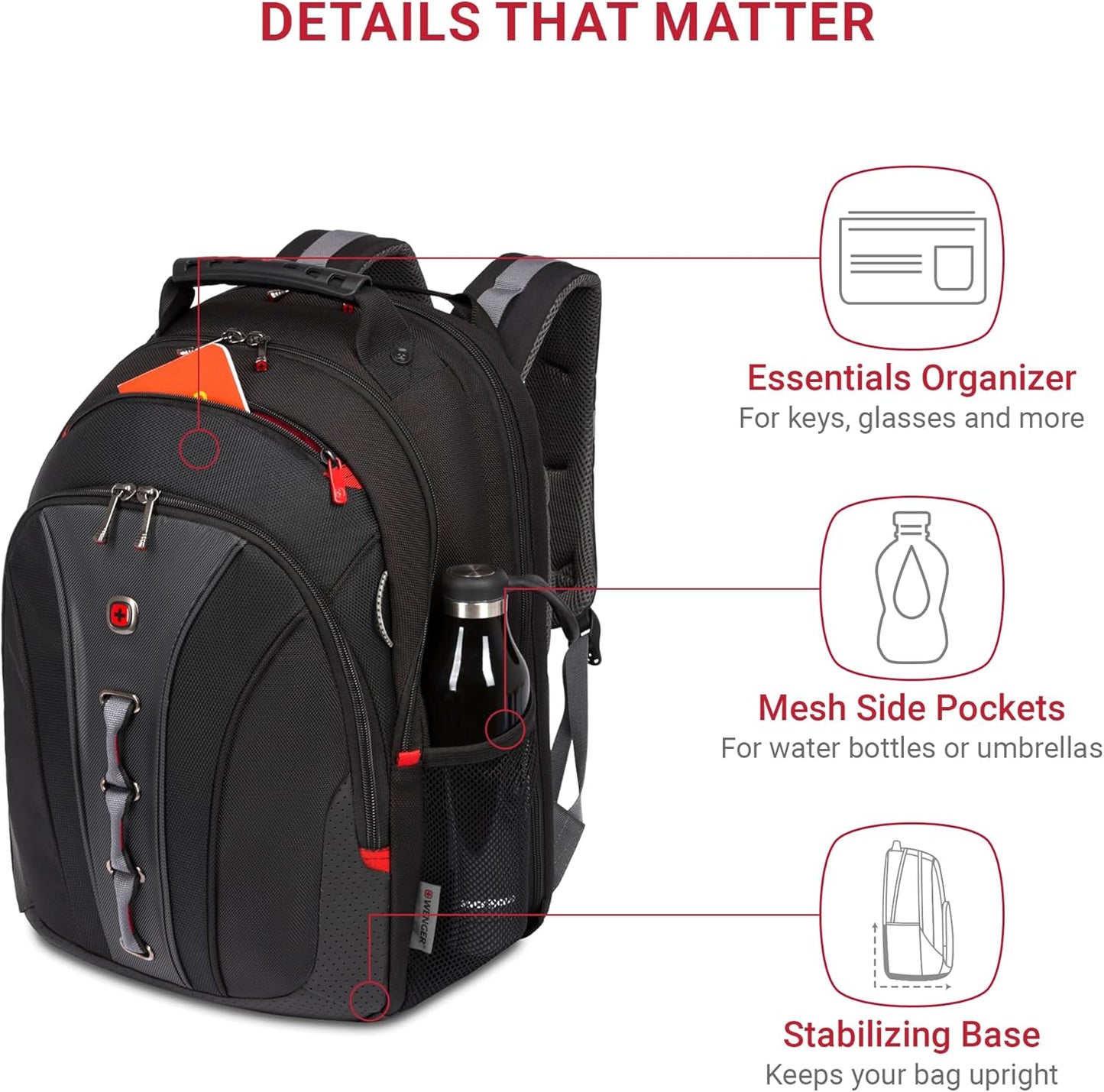Wenger Legacy 16-Inch Laptop Backpack - Stylish Black/Gray Bag for Men & Women | One Size