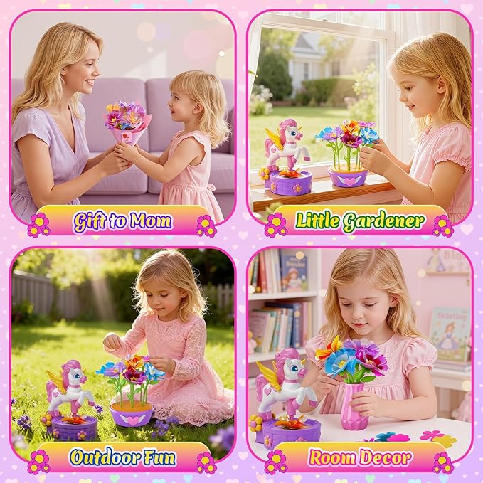 Unicorn Toys for Girls Age 4-6 7-8 9-12, Fabric Flower Bouquets Toys, Flower Making Kit, DIY Arts and Crafts for Kids, Unique Christmas Birthday Gifts for 3 4 5 6 7 8 9 10 11 12 Year Old Girls Gifts