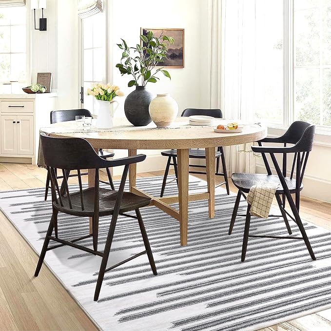 Washable 10x13 Modern Abstract Area Rug for Living Room Low Pile Soft Bedroom Rugs Non Slip Abstract Lines Large Carpet Thin Foldable Modern Indoor Carpet for Playroom Open Living Room, Beige Grey