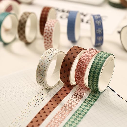 YUBBAEX 40 Rolls Basic Washi Tape Set Cute Printed Patterns Masking Skinny Creative Decorative Tapes for Arts, DIY Crafts, Journals, Planners, Scrapbook, Wrapping (Retroism 2)