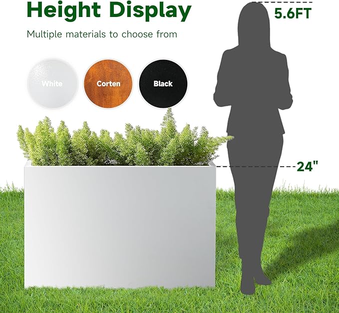 White Steel Heavy Planter for Outdoor Plants Metal Rectangular Outdoor Planter Spliced Flower Box with Partitions for Outside,Indoor,Garden (White, 32 * 15 * 24)