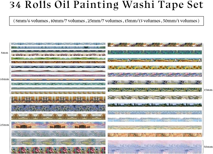 Bomichi 34 Rolls Washi Tape, Aesthetic Colored Decorative Cute Scrapbook Tape for Scrapbooking Supplies Journaling Craft Junk Journal
