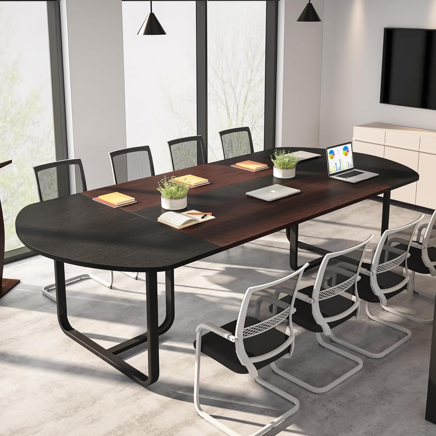Tribesigns 6FT Oval Conference Table - Two-Tone Curved Design for Office Meetings | Seats 4-6