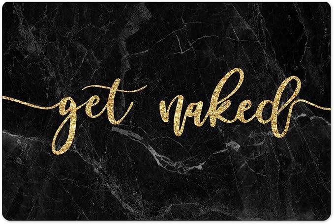 LB Black Marble Bath Mat Funny Gold Get Naked Area Rug for Bathroom Luxury Geomtric Doormat Non Slip Memory Foam Super Absorbent Floor Mats,24x16 Inch